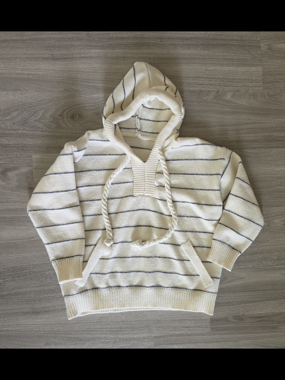 Striped Cream Knit Hoodie Sweater